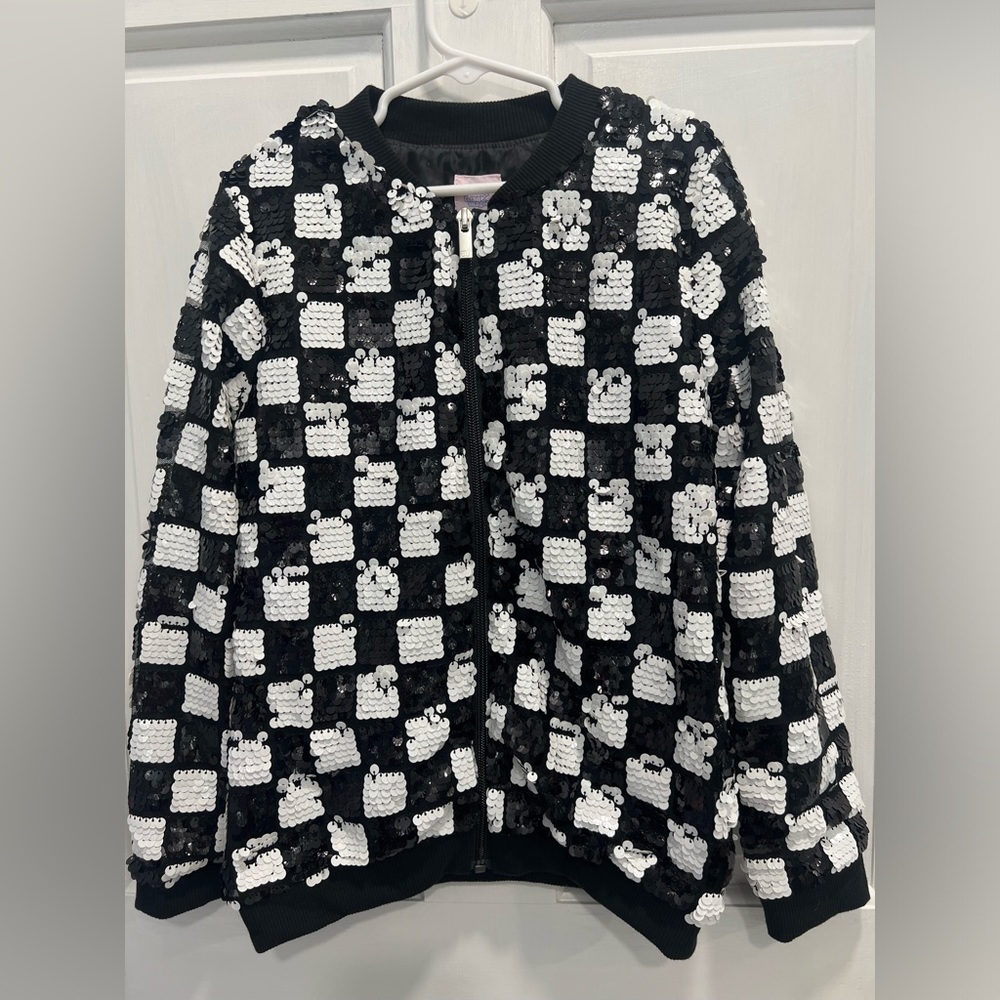 MORE THAN MAGIC Black & White Sequined Jacket SIZE MEDIUM 7/8 GIRLS Pre Loved